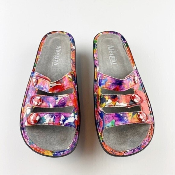 Alegria Fiona Iris Floral Leather Adjustable Straps Slip On Slide Sandals Size 8 - Picture 2 of 10